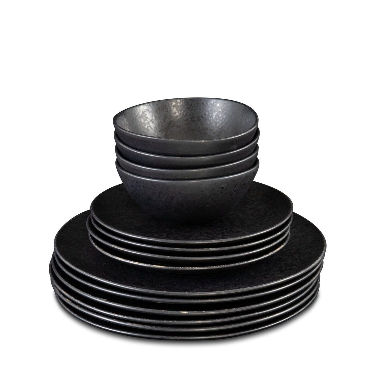 Black Stone Teller & Schalen Set Schwarz I 12 teiliges Set
