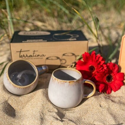 Amazonia Keramik Tasse groß Creme I 2 Stück