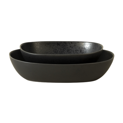 Auflaufform Keramik 2er Set schwarz – handgemachte Ofenform & Servierschalen | Black Stone Kollektion