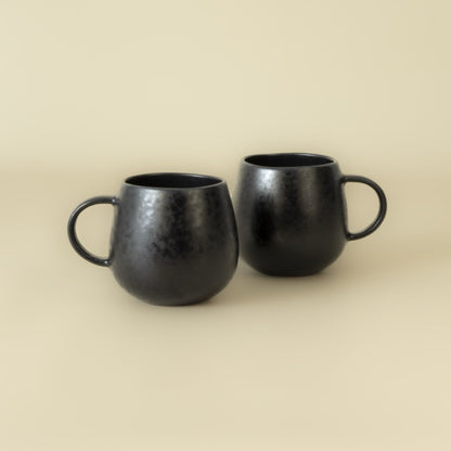 Keramik Kaffeetasse Black Stone groß Schwarz I Handgemachte Steingut Tasse 400 ml