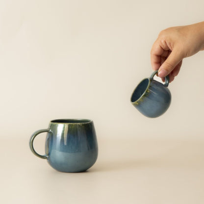 Keramik Kaffeetasse Amazonia groß Grün I Handgemachte Steingut Tasse 400 ml