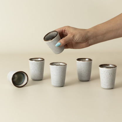 Sail Espressotassen 6er Set Weiß Blau – Handgefertigte Keramik 100 ml