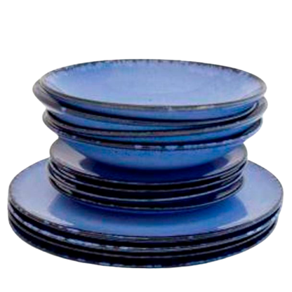 Geschirr Set Blau 12-teilig für 4 Personen – Große, Kleine & Tiefe Teller | Amazonia Kollektion