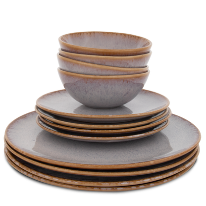 Geschirr Set Creme 12-teilig für 4 Personen – Große, Kleine Teller & Müsli Schalen | Amazonia Kollektion