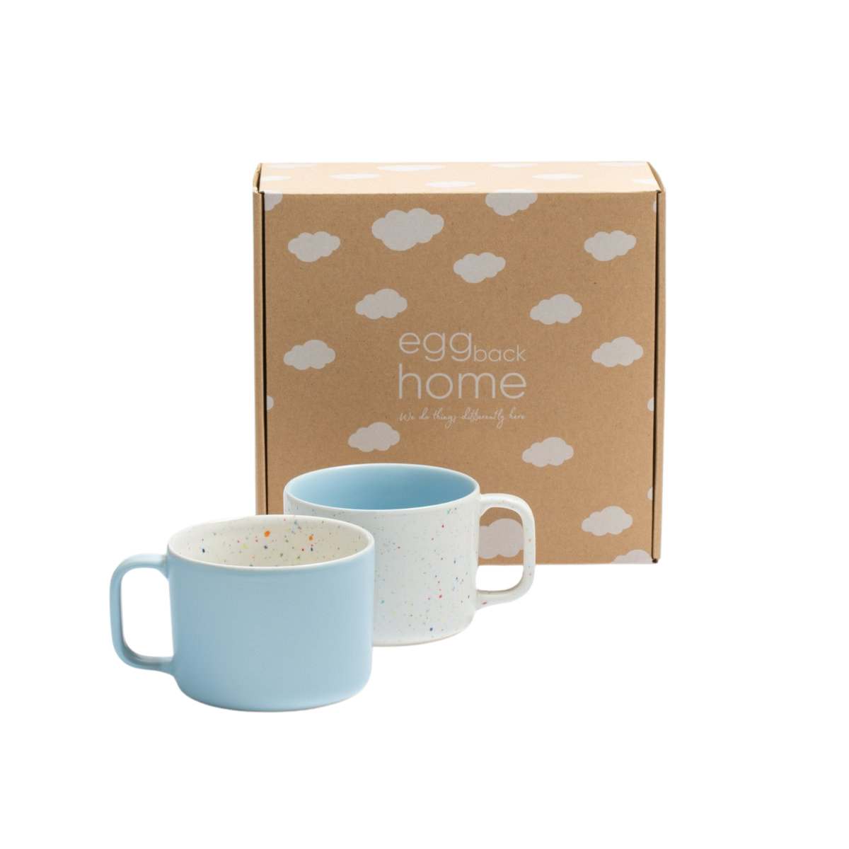 Keramik Tassen Set Breeze Party Weiß-blau – 2er Set, 450 ml, Geschenkbox | Egg Back Home