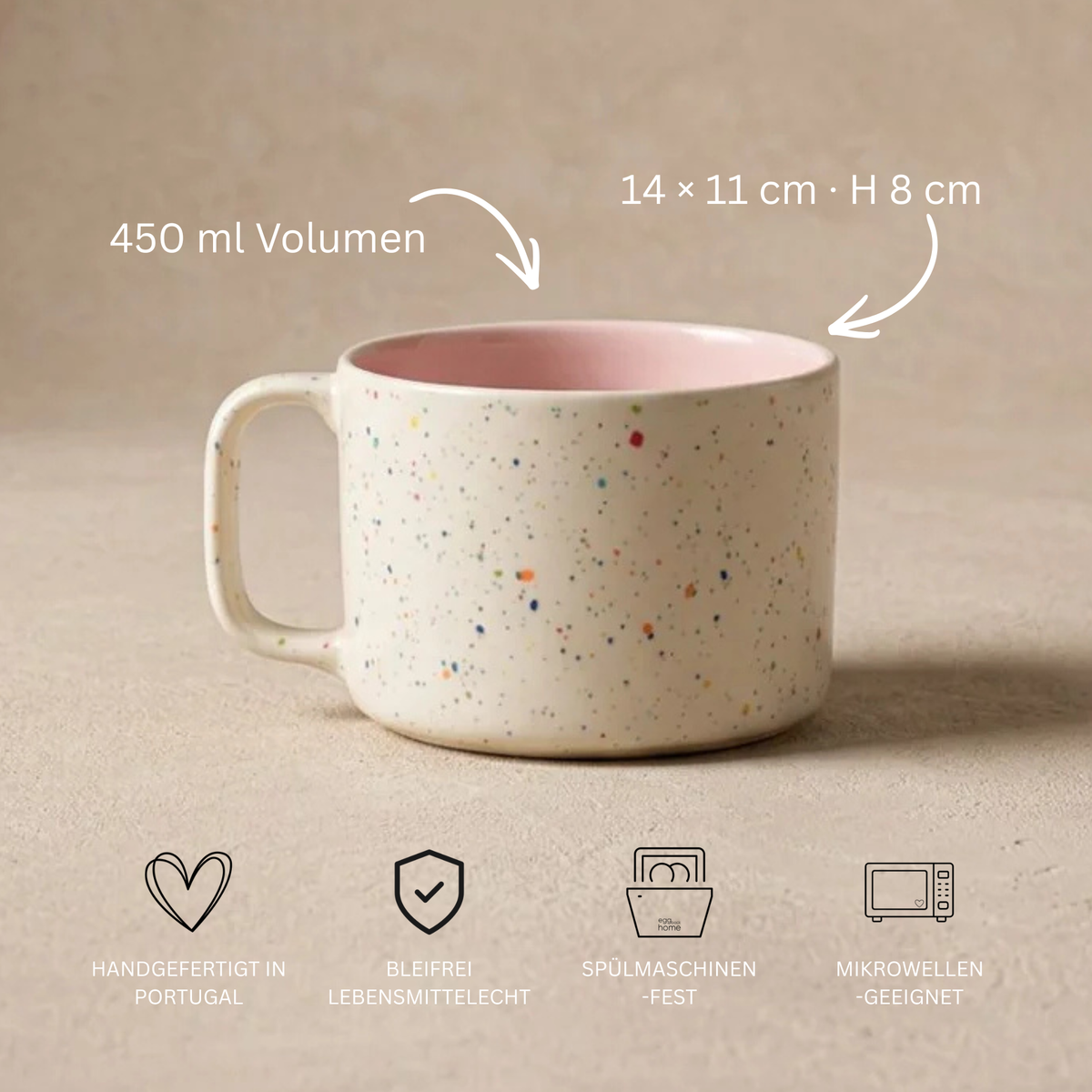 Keramik Tasse Breeze Party Weiß-Rosa – 450 ml | Egg Back Home