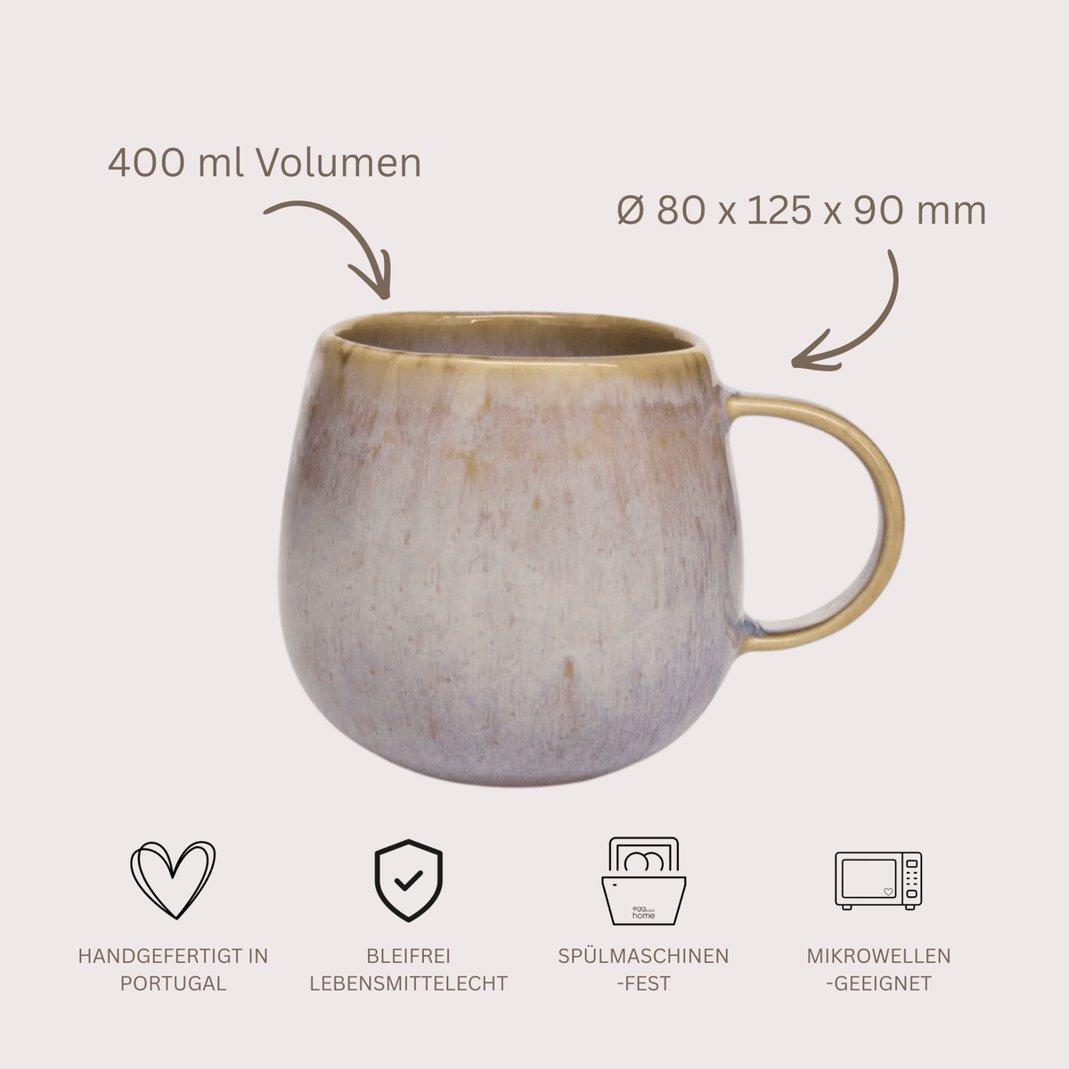 Keramik Kaffeetasse Amazonia groß creme I Handgemachte Steingut Tasse 400 ml