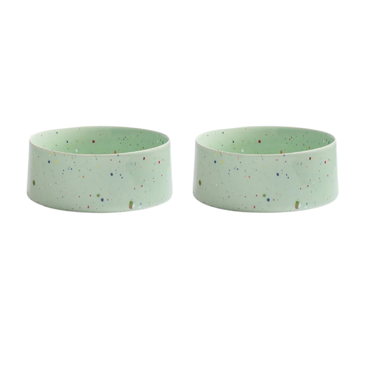 Keramik Hundenapf & Katzennapf 2er Set Ø16 cm Grün – Egg Back Home Party Futternäpfe